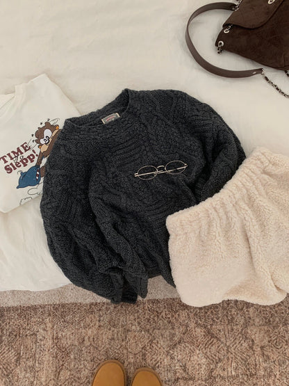 // 35%wool麻花紋慵懶毛衣