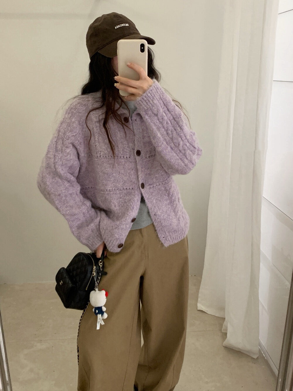 // 8%wool彩紗線菱格麻花翻領CD