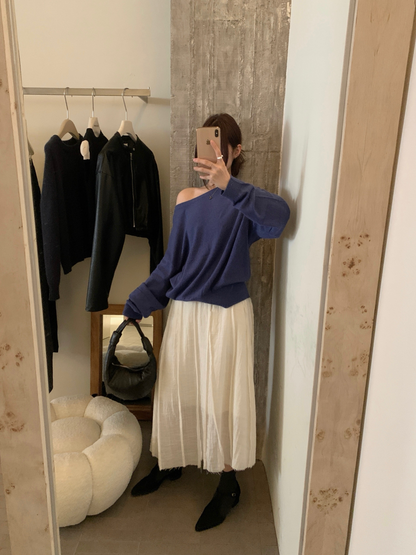 // 超軟糯貂絨斜肩針織上衣