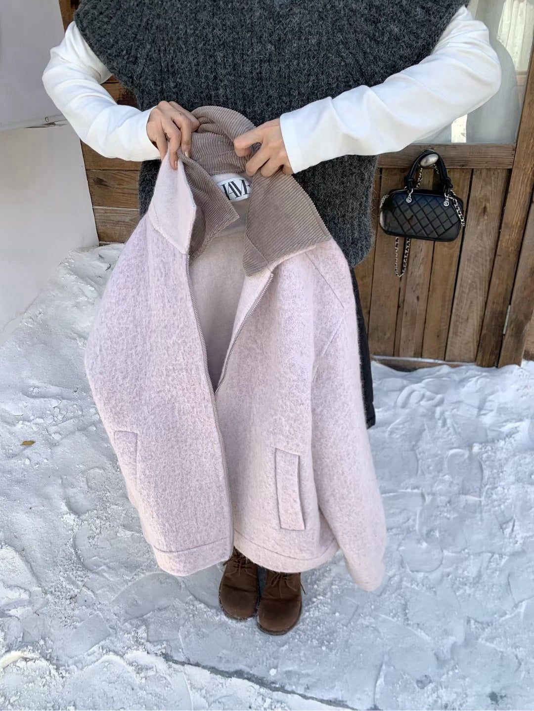 // 不是一般羊毛～超高質蘇利羊毛拼燈芯絨領外套