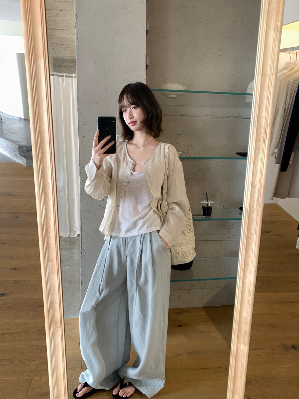 // 100%麻排扣可當外套圓領防曬BL
