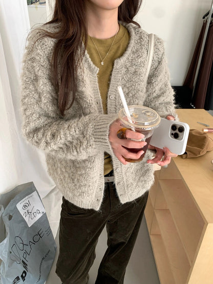 C83 / 立體圈圈紗圓領針織外套(8%WOOL)