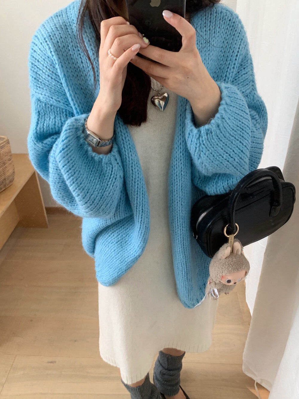 // 12%wool慵懶束袖口疏針CD