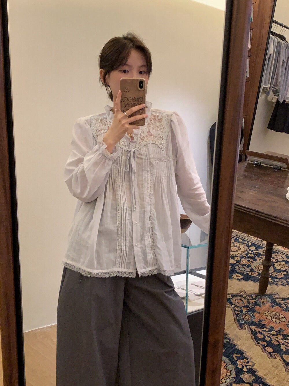 B06 / 復古拼接lace壓褶綁帶BL