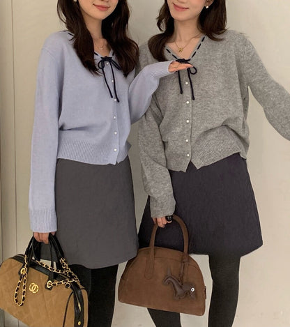 // 100%羊毛縫線蝴蝶結領口開胸NT