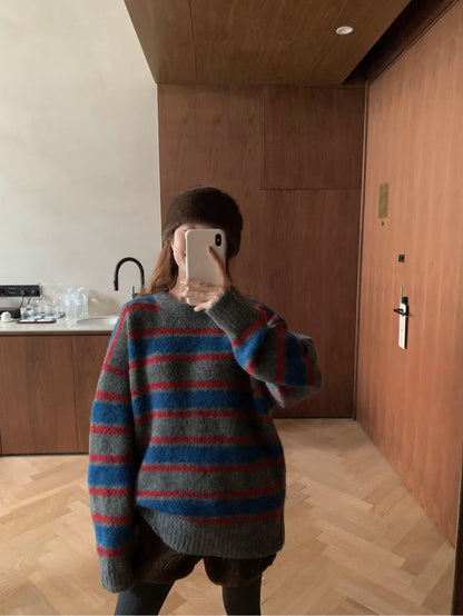 // 10%羊毛復古配色間條毛衣