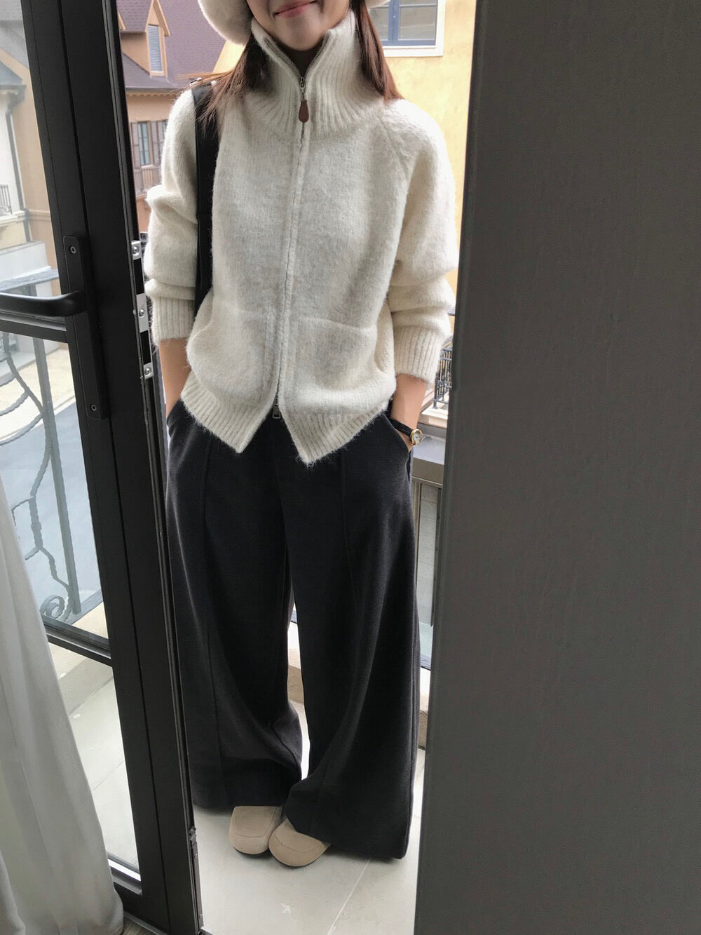 // 慵懶高級感上下拉鍊可立領口袋CD