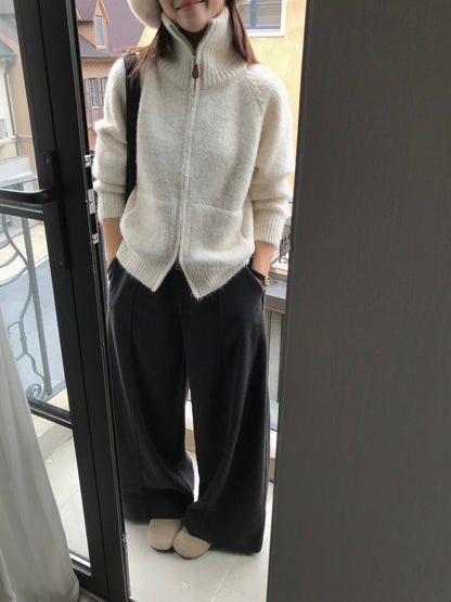 // 慵懶高級感上下拉鍊可立領口袋CD