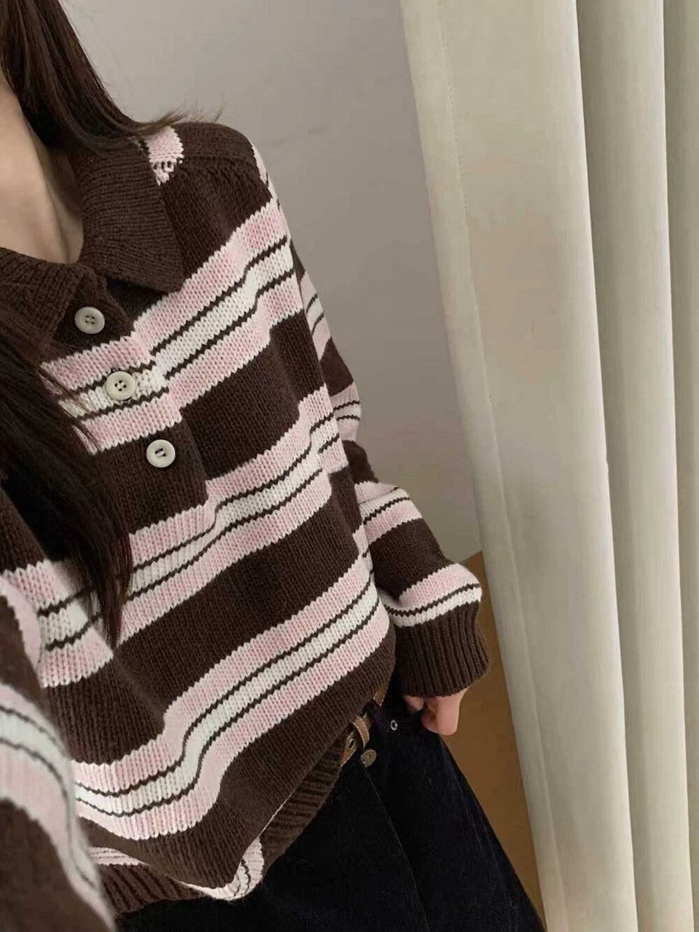 // 超美撞色鈕扣polo毛衣