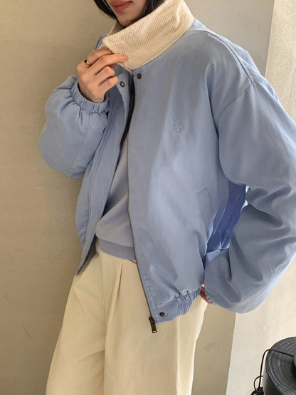 // 可愛小刺繡拼燈芯絨領夾棉外套