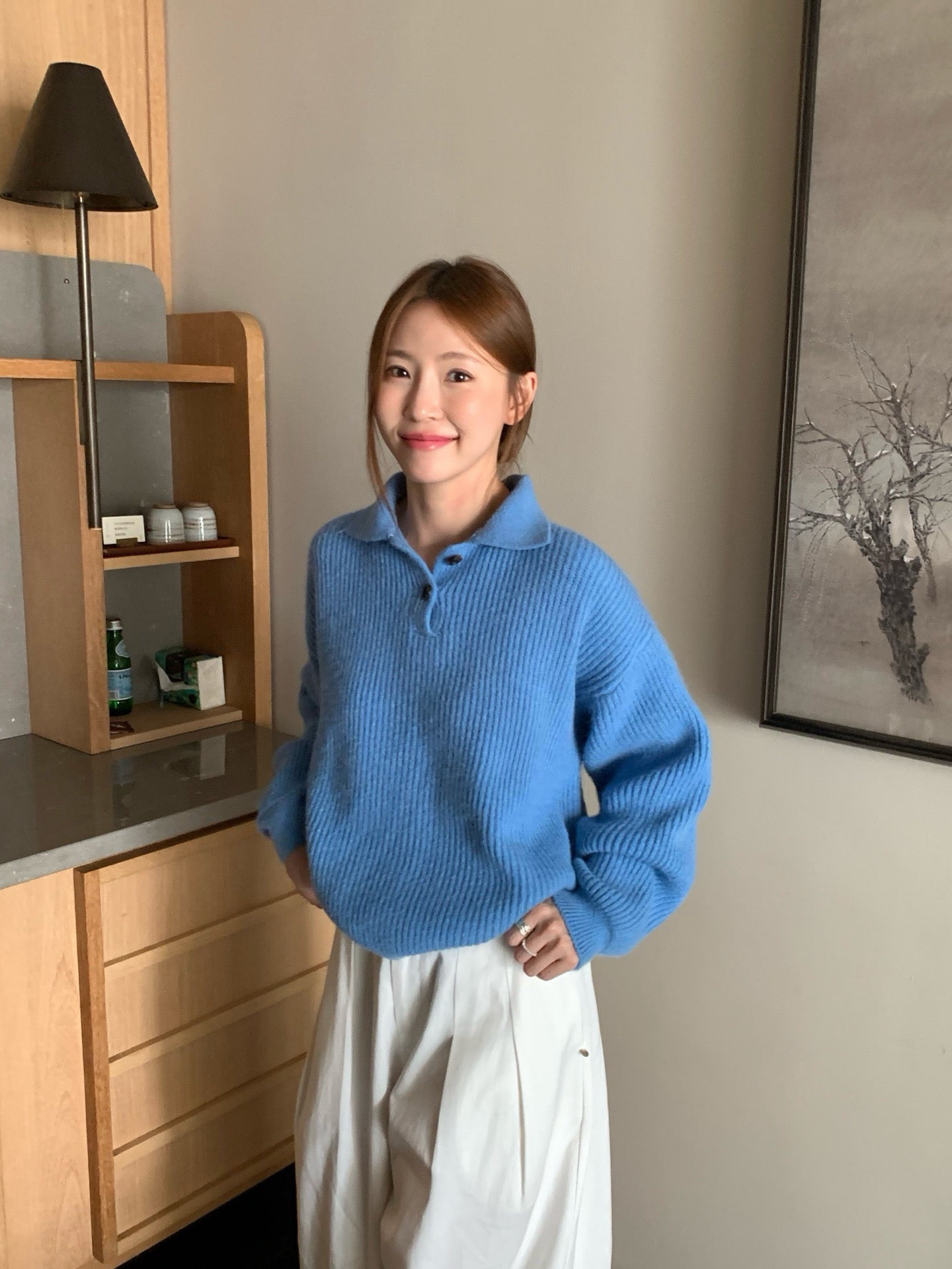 // 慵懶感直織紋軟糯翻領NT