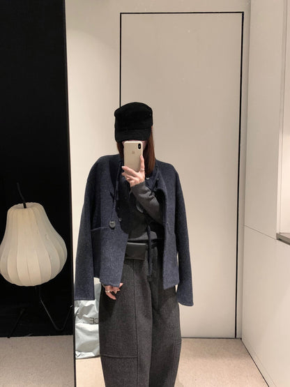 // 100%wool小立領double鈕扣手工外套