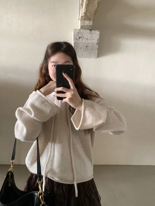 // 100%羊毛連帽卷邊毛衣