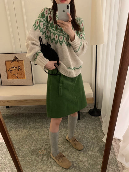 // 30%raccoon超美配色花紋毛衣