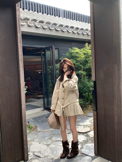 // 設計感百褶腳可立領trench coat