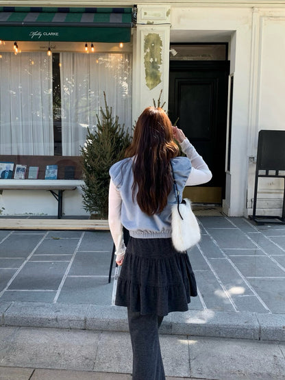 // 毛絨感超韓疊穿橡筋腳背心