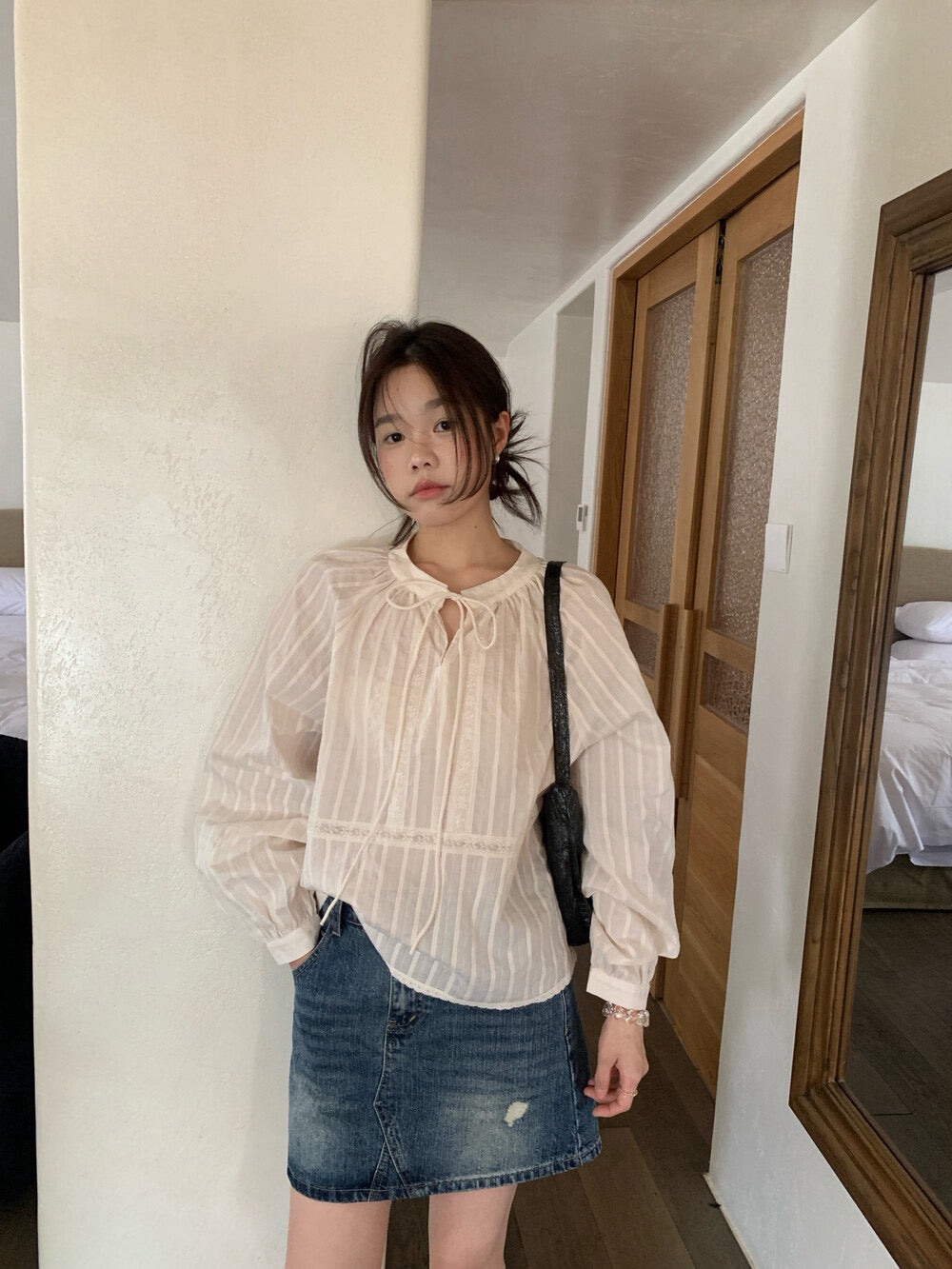 🤍 小花邊暗直紋綁帶BL