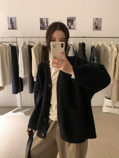 // 慵懶重磅靚色V領中長CD