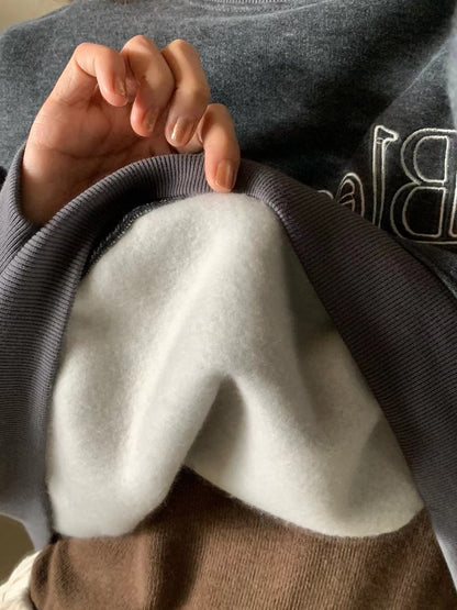 // “Blessing”刺繡拼lace邊加絨衛衣