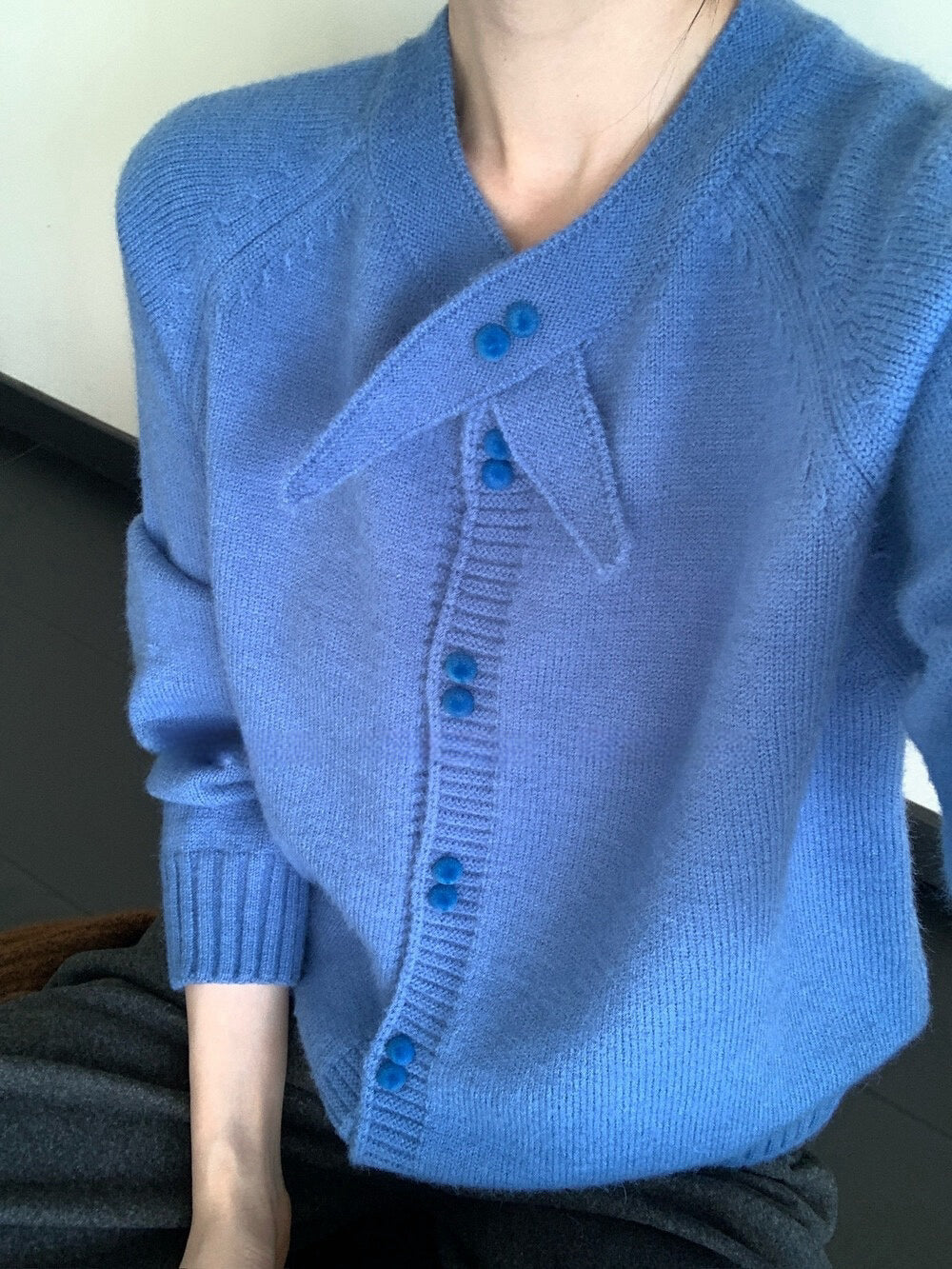 // 設計感交叉領帶double鈕扣CD