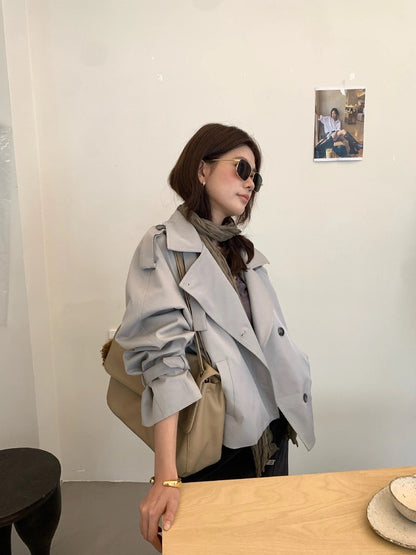 J38 / 高級感可立領帥氣短款trench coat