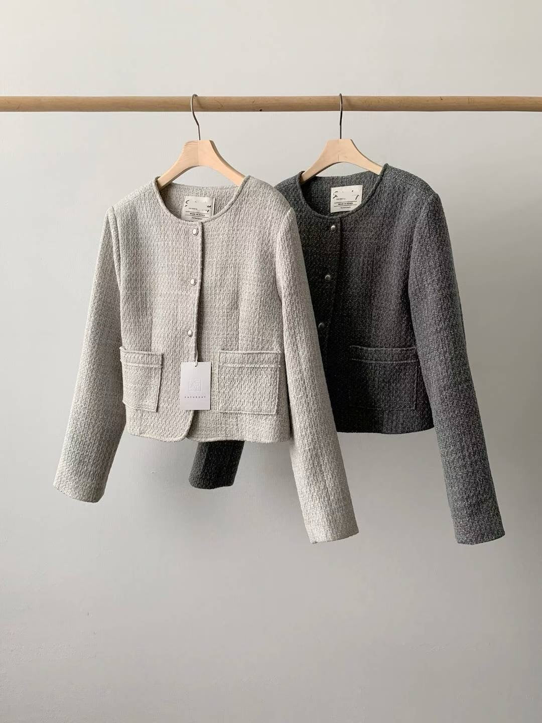 // 氣質圓鈕扣口袋tweed JK