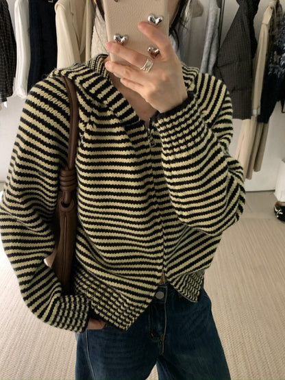 // 軟糯雙拉鍊細間條連帽CD