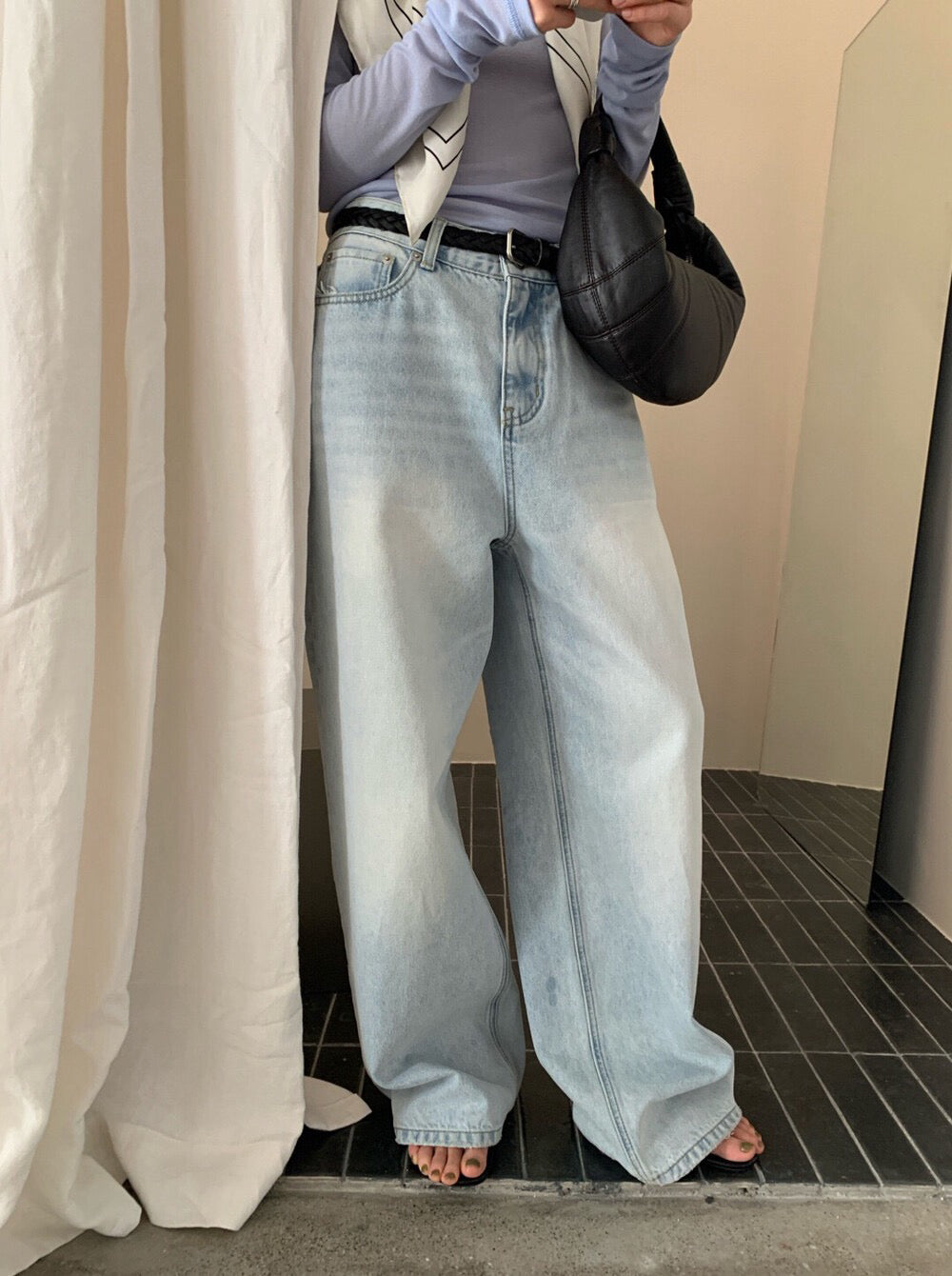 🚲 版型極好淺洗水直腳牛仔褲