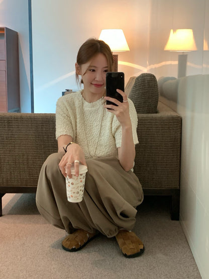 // 粗針織感肌理感5%羊毛短袖NT