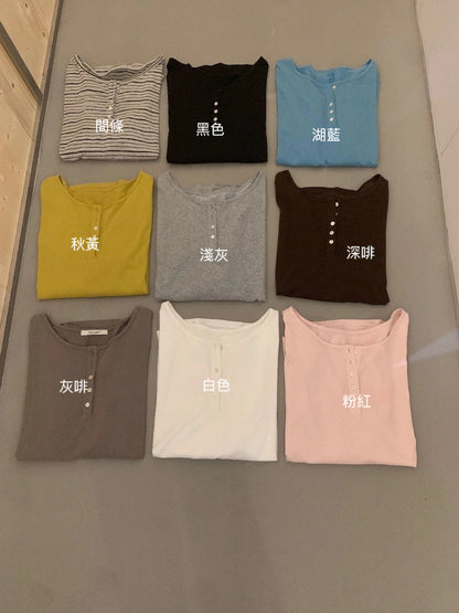 B48 / 慵懶風半鈕扣圓領長袖TEE