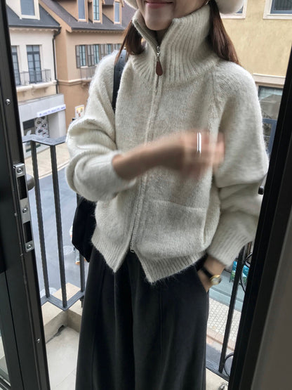 // 慵懶高級感上下拉鍊可立領口袋CD