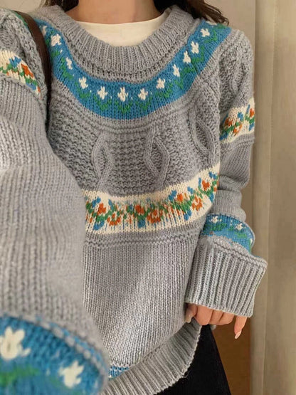 // 30%綿羊毛超美撞色花紋毛衣