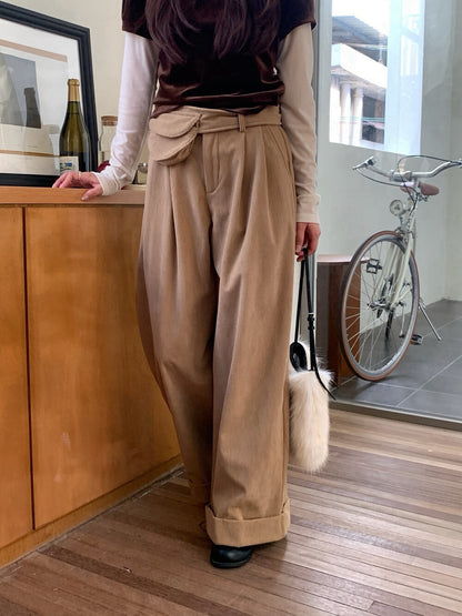 // 壓褶寬鬆燈芯絨褲(連腰包腰帶)