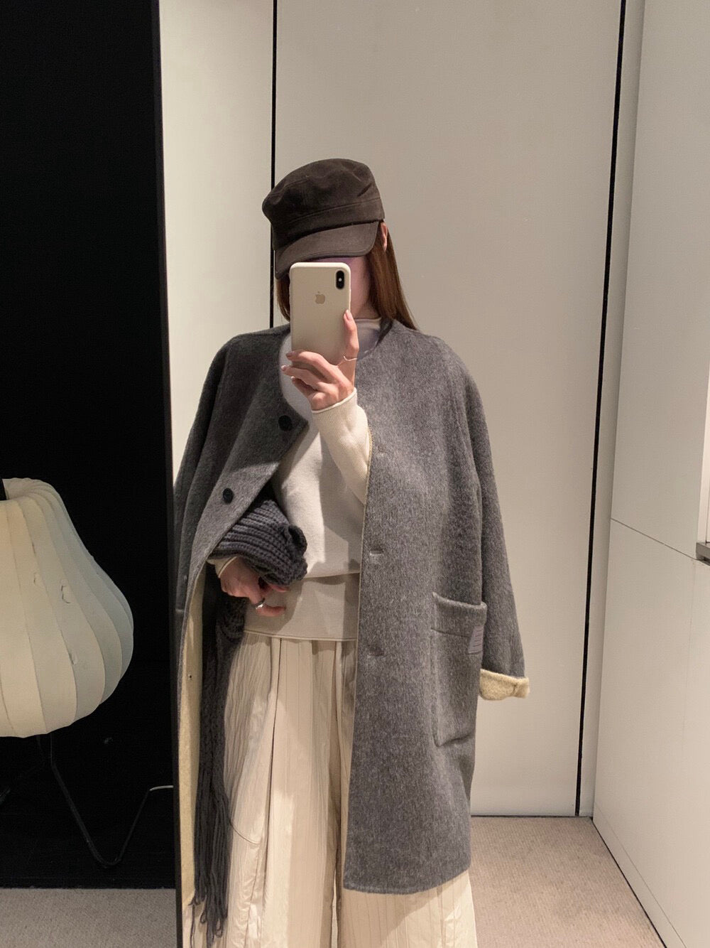 // 100%羊毛可拆針織帽內撞色手工外套