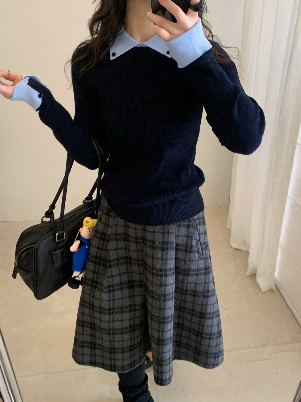 // 6%wool撞色翻領+反袖針織NT