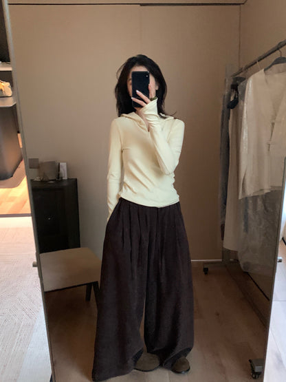 // 壓褶超遮肉橡筋腰連褲帶休閒褲