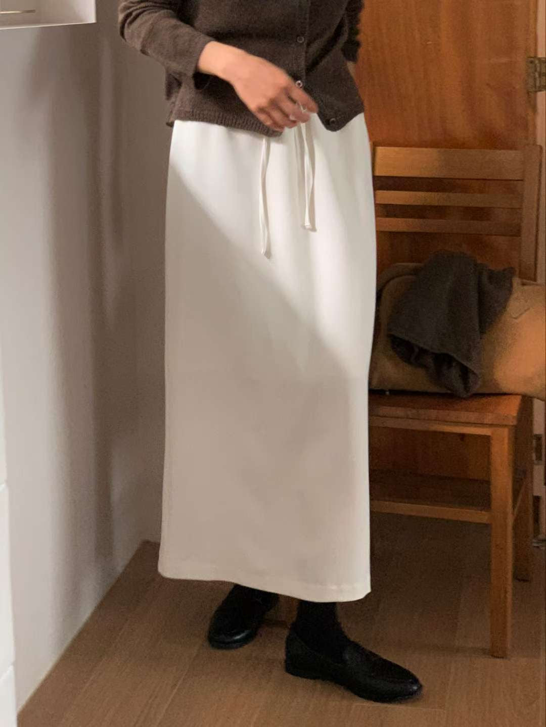// 高質光滑質感綁帶腰中裙