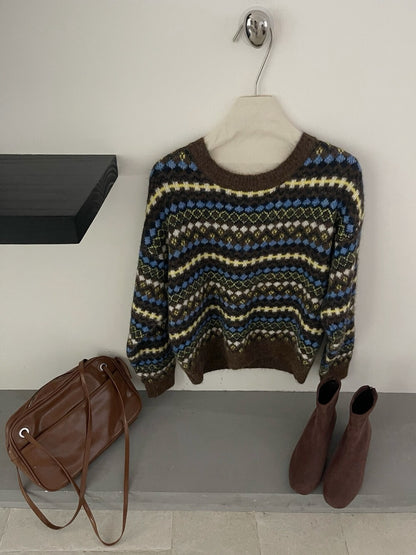 // 超韓民族patterns圓領毛衣