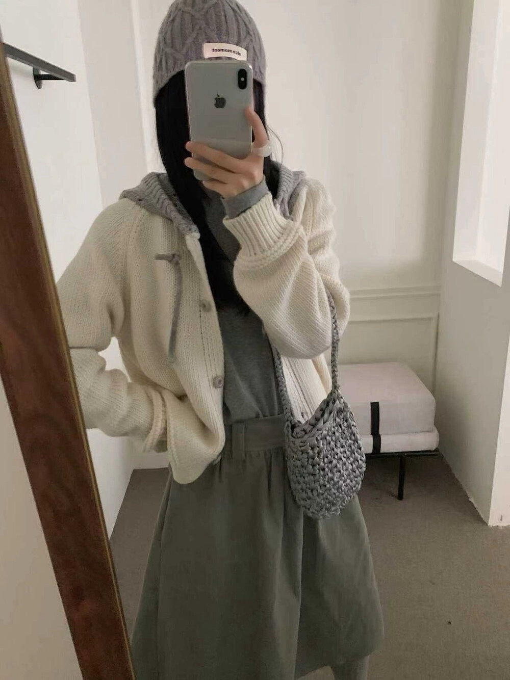 // 拼接撞色鈎花針織帽CD