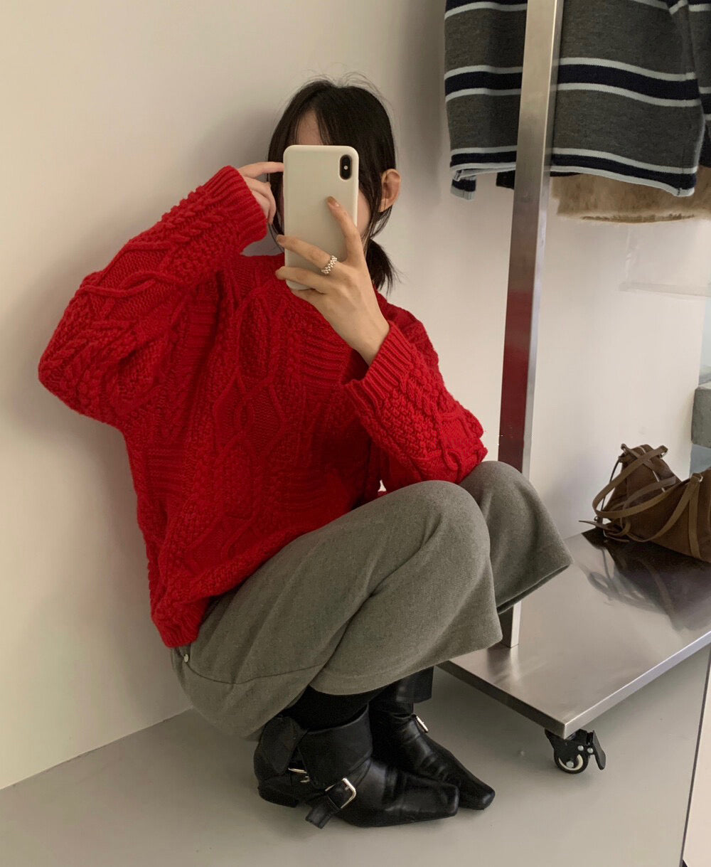 // 35%wool麻花紋慵懶毛衣