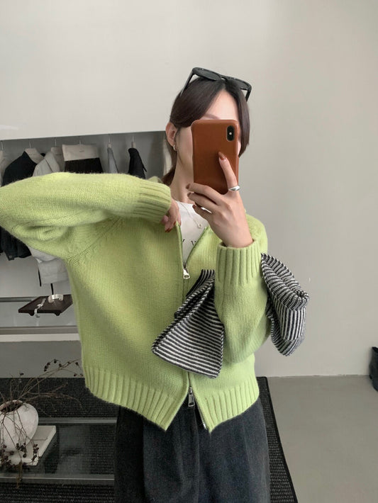 // 鬆弛氛圍感慵懶連帽雙拉鍊冷外套