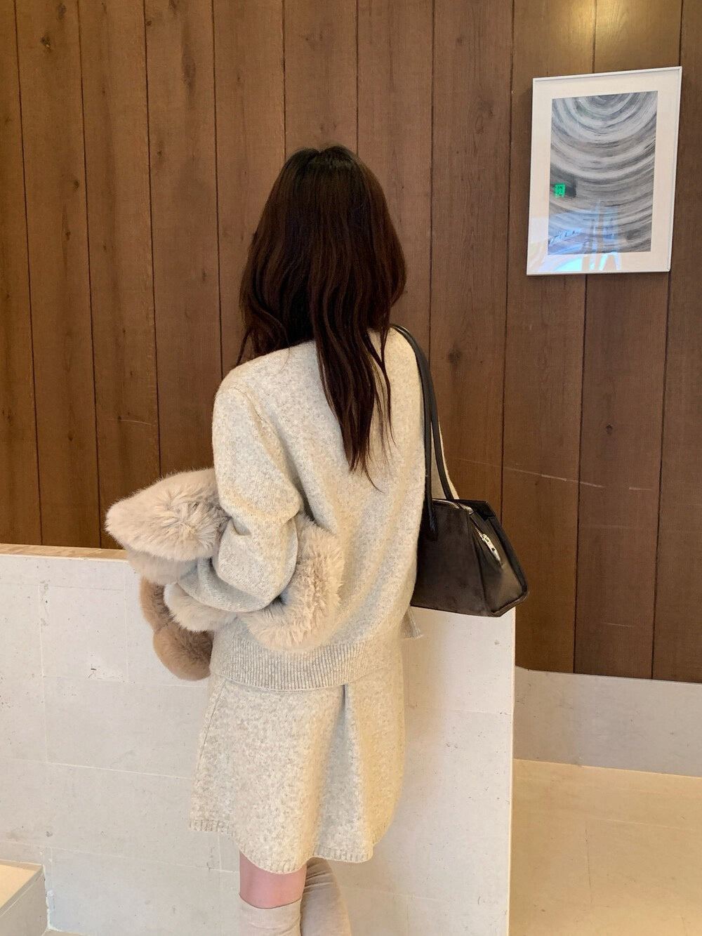 // 超氣質菱格紋背心+外套+短裙三件套