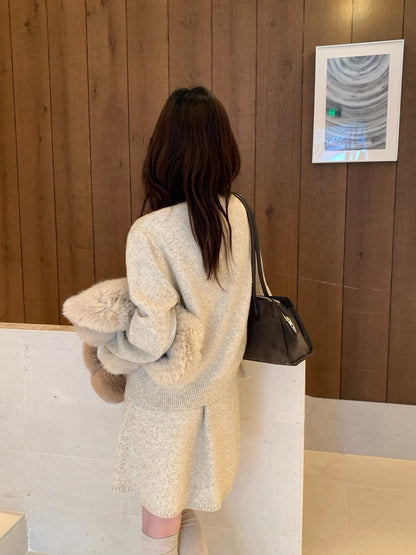 // 超氣質菱格紋背心+外套+短裙三件套