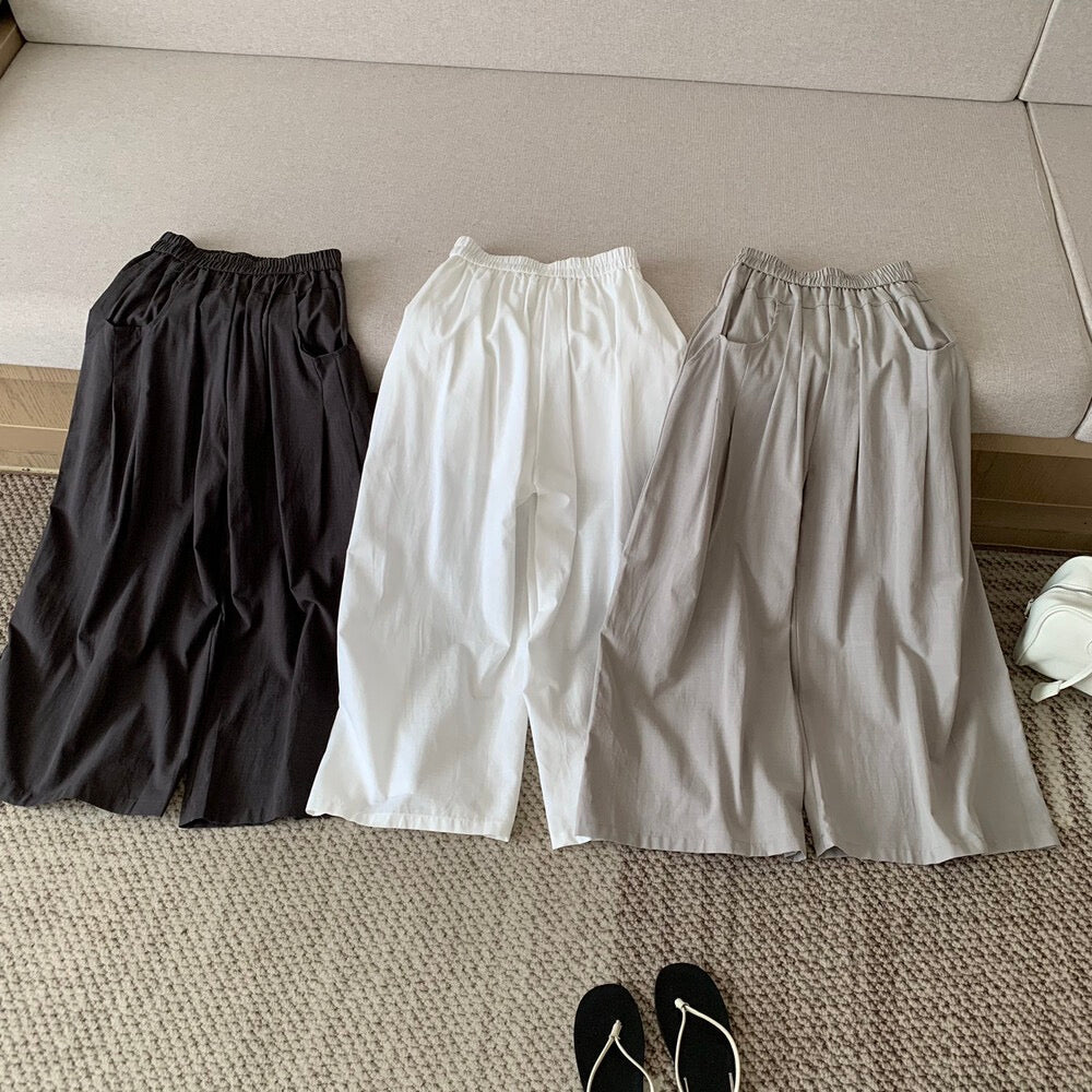 P26 / 100%棉質超顯瘦壓褶闊腳休閒褲