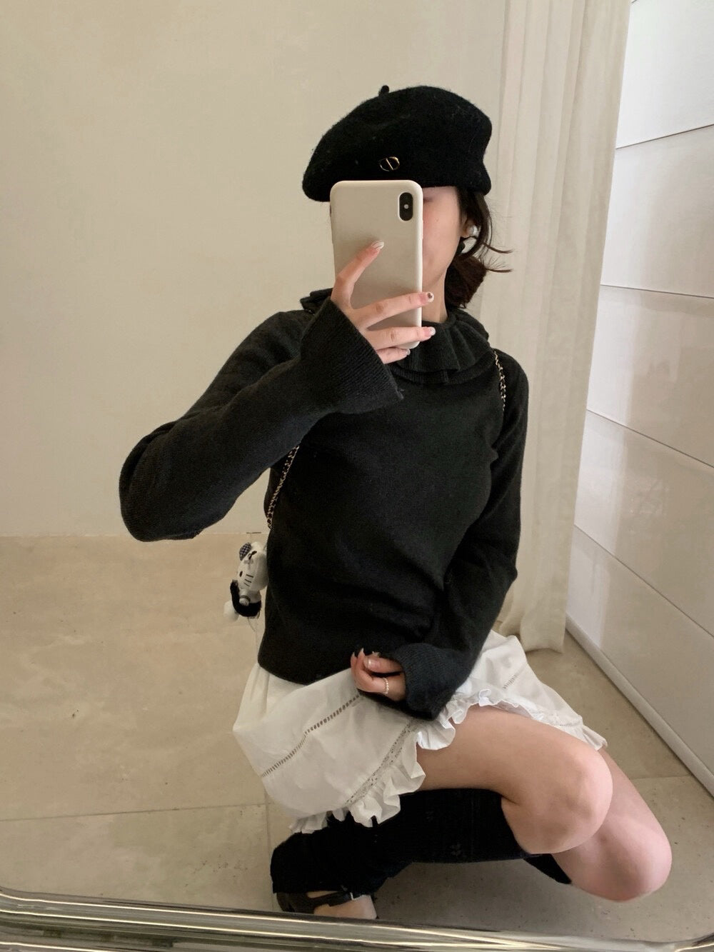 // 法式雙層花邊領+袖針織上衣