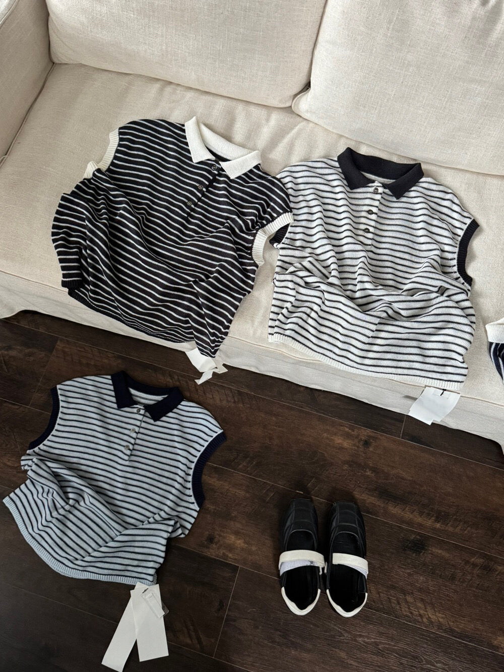 // 28%羊毛撞色邊polo間條針織背心