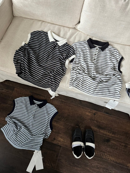 // 28%羊毛撞色邊polo間條針織背心