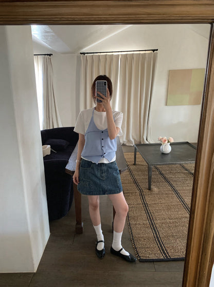 // 美式復古洗水口袋牛仔短裙