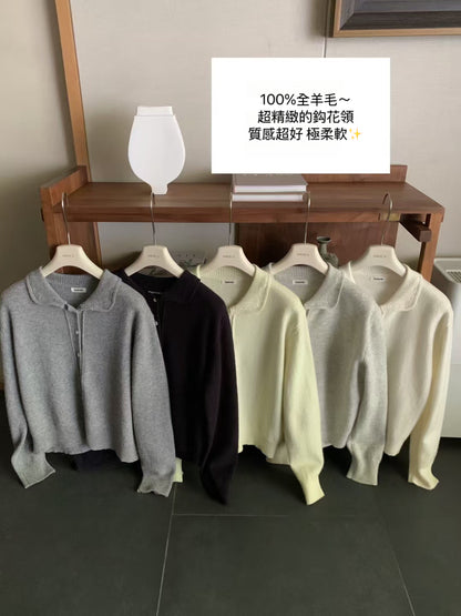 // 全羊毛精緻鈎花圓翻領NT