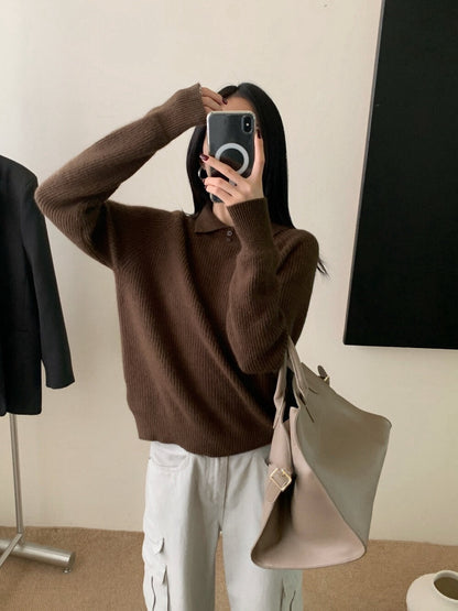 // 50%綿羊毛鈕扣翻領直紋NT